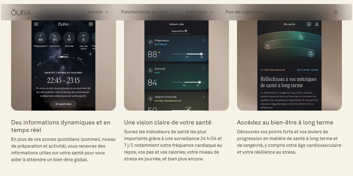 Page Abonnement Oura du site officiel Oura en français