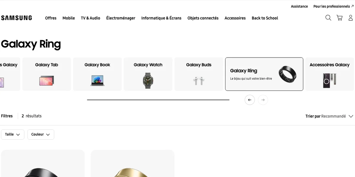 Page Galaxy Ring du site officiel Samsung France