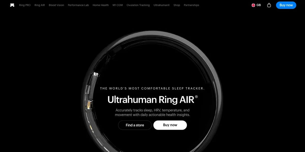 Page Ring AIR du site officiel Ultrahuman